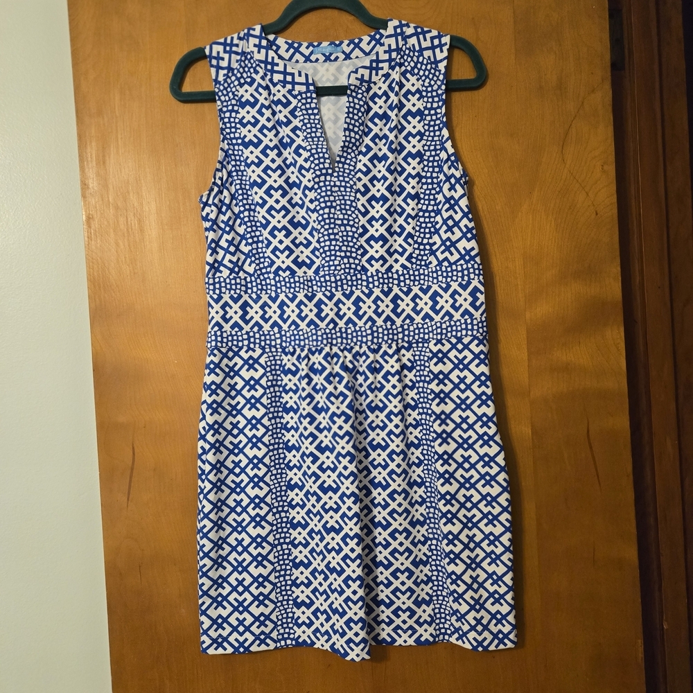 J McLaughlin Catalina Cloth Blue & White Sleeveless Dress Size M